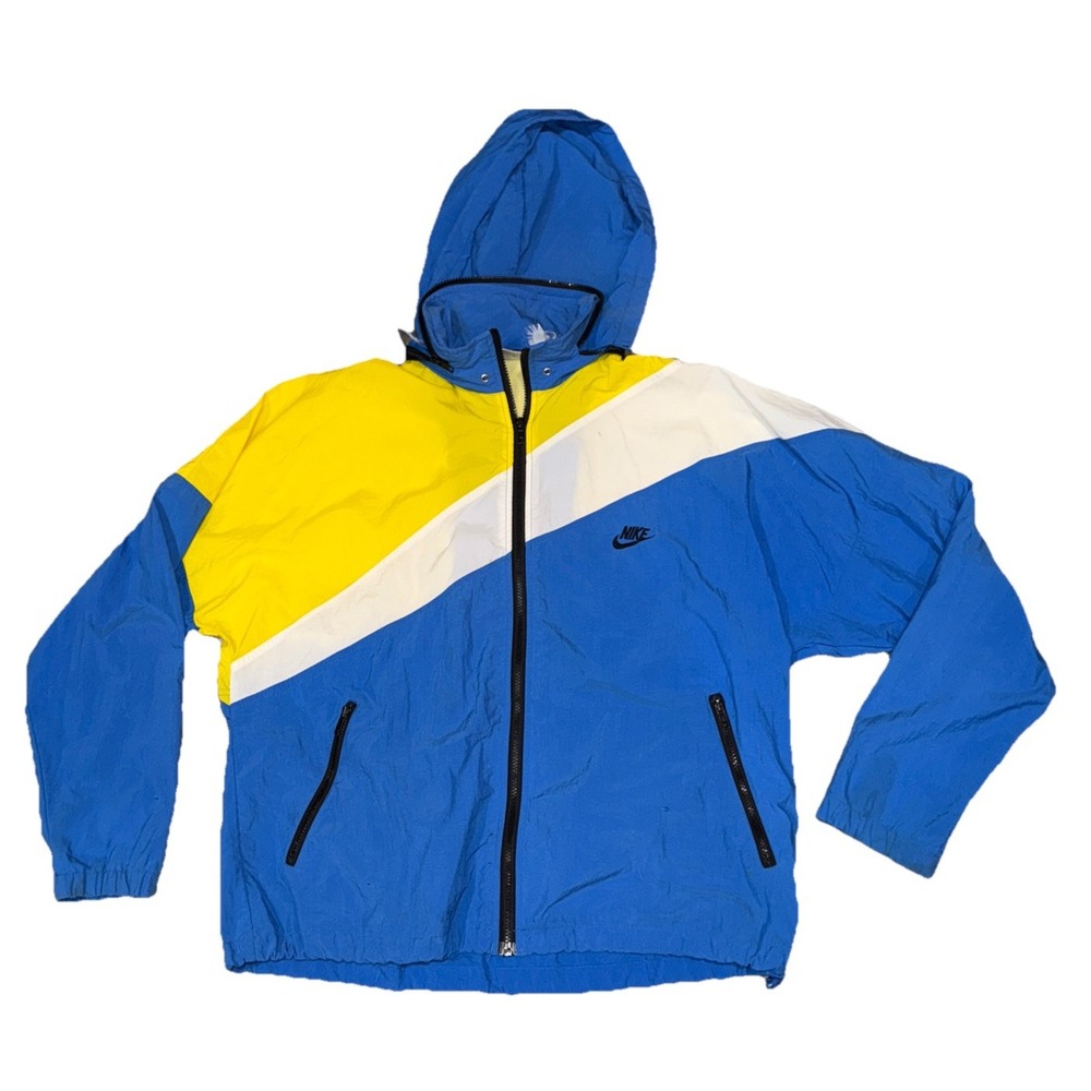 Vintage 80-90's Nike Track Jacket Neon Yellow Blue Colorblock Men's XL Read